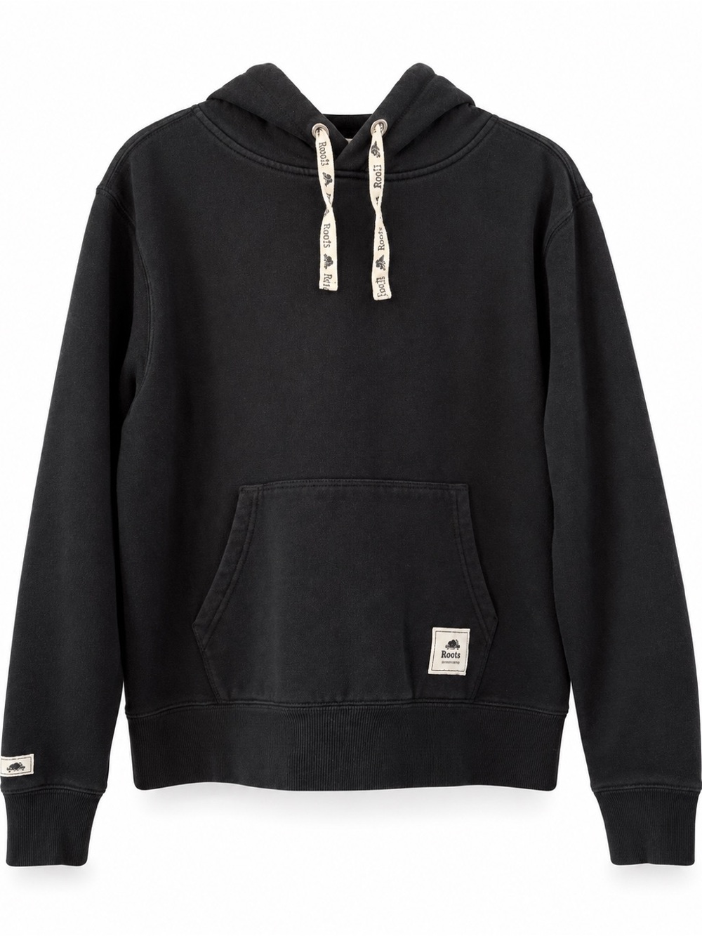 Roots Black Pullover Hoodie with Contrast Drawcords